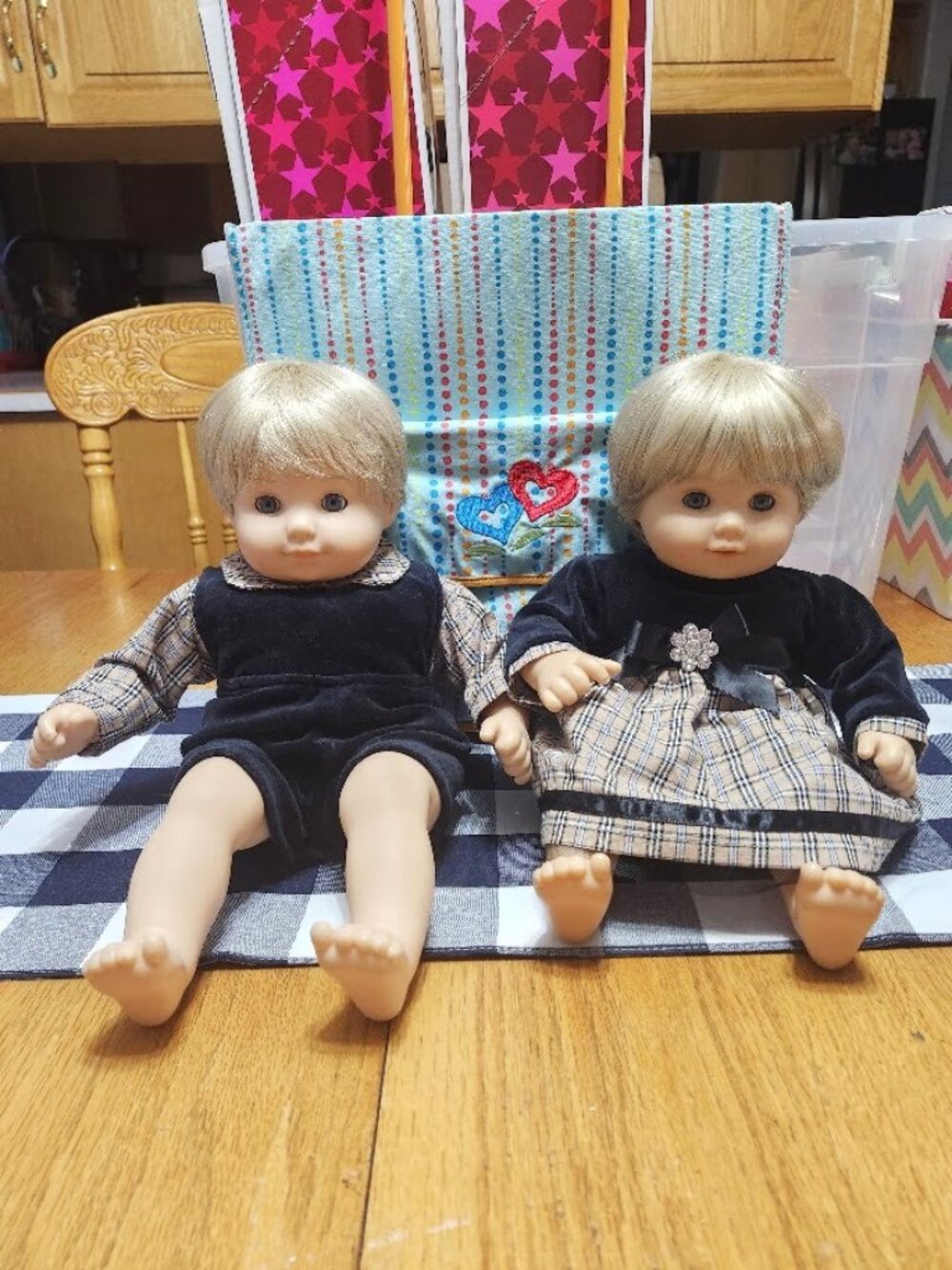 Pleasant Company American Girl Bitty Twins blonde Blue Eye boy girl rolling case